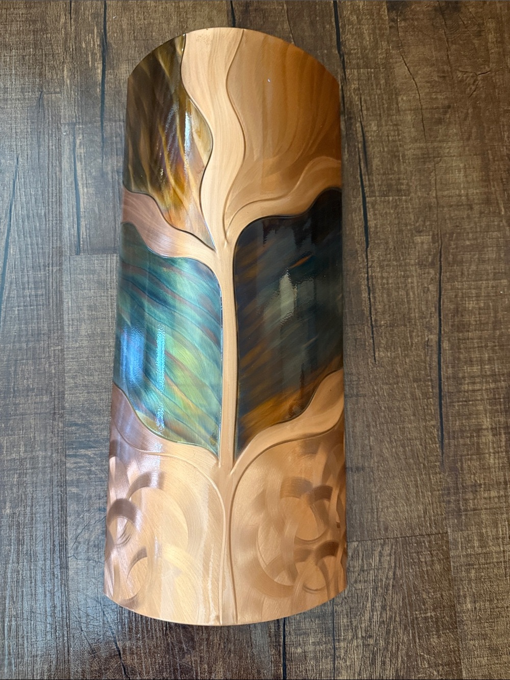 Hand Crafted Copper Tree Wall Sculpture with Iridescent Teal and Copper blazing